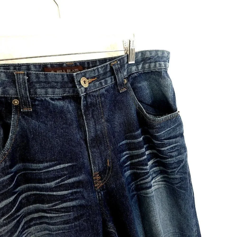 Bill‎ Blass Blue Denim Whiskering Stone Wash Mid Rise Jeans 38/32
